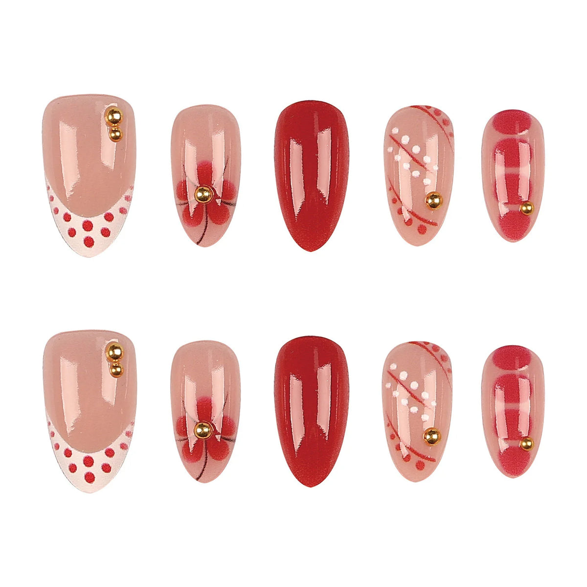 Press-On Nail Set Floral & Gem Accents Glue-Free