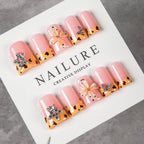 Press-On Nail Set Floral Gem Accents Glue-Free