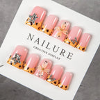 Press-On Nail Set Floral Gem Accents Glue-Free