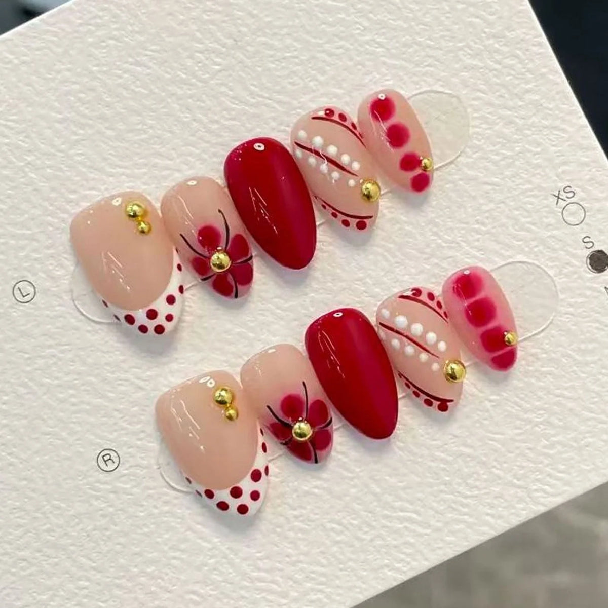 Press-On Nail Set Floral & Gem Accents Glue-Free