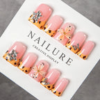 Press-On Nail Set Floral Gem Accents Glue-Free