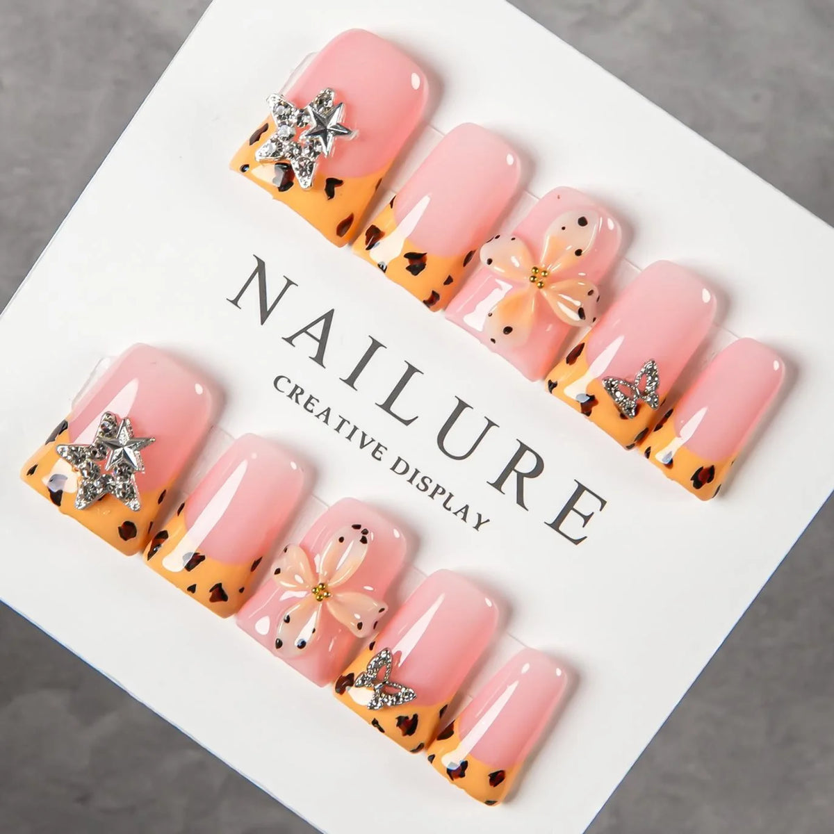 Press-On Nail Set Floral Gem Accents Glue-Free