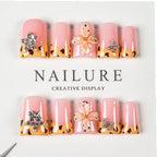 Press-On Nail Set Floral Gem Accents Glue-Free