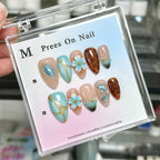 Press-On Nail Set Floral & Gem Accents Multiple Sizes