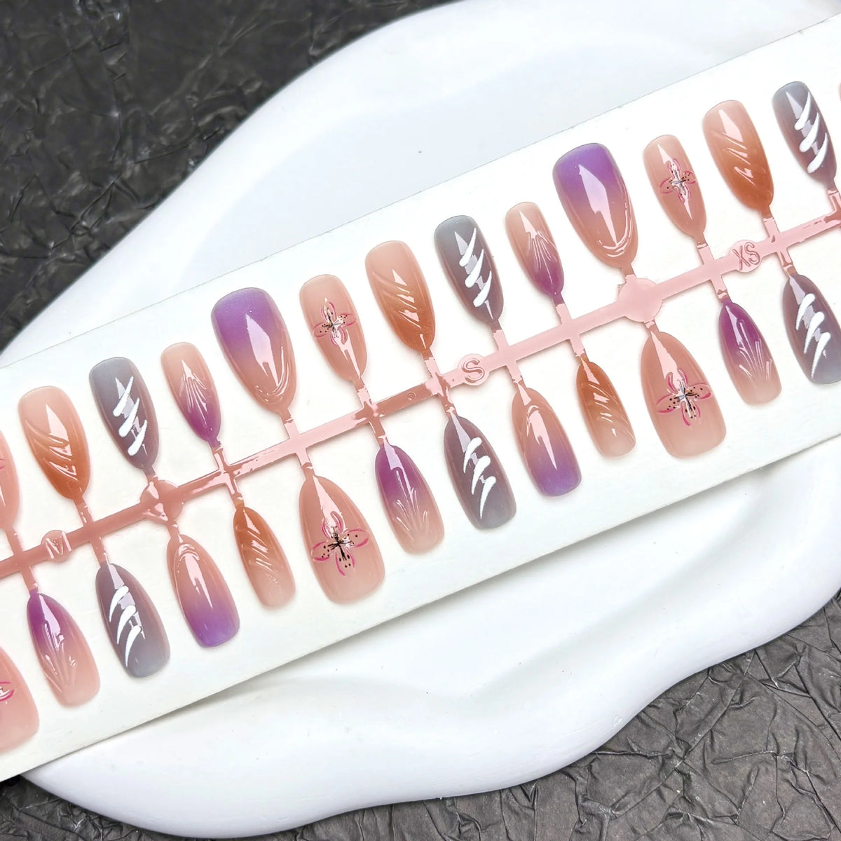 Press-On Nail Set Floral & Gem Accents Multiple Sizes