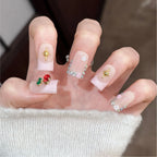 Press-On Nail Set Floral & Gem Accents Peel And Stick