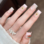 Press-On Nail Set Floral & Gem Accents Peel And Stick