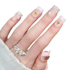 Press-On Nail Set Floral & Gem Accents Peel And Stick