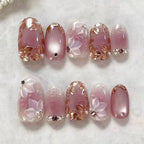 Press-On Nail Set Floral Gem Accents Self-Adhesive & Reusable