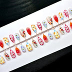 Press-On Nail Set Floral & Gem Designs Adhesive Tabs