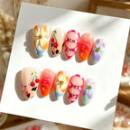 Press-On Nail Set Floral & Gem Designs Adhesive Tabs