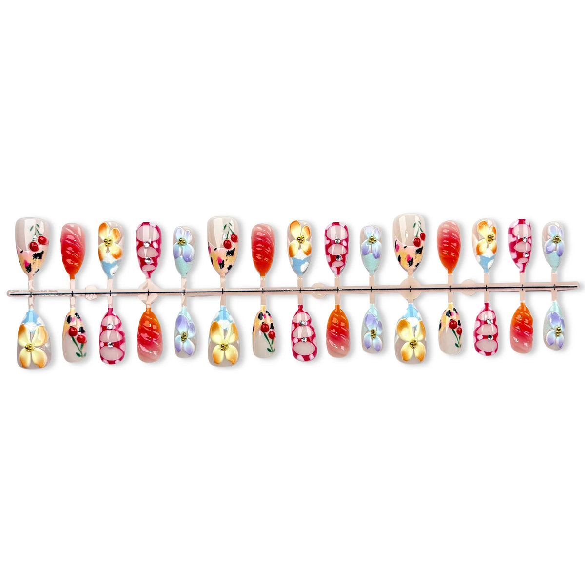 Press-On Nail Set Floral & Gem Designs Adhesive Tabs