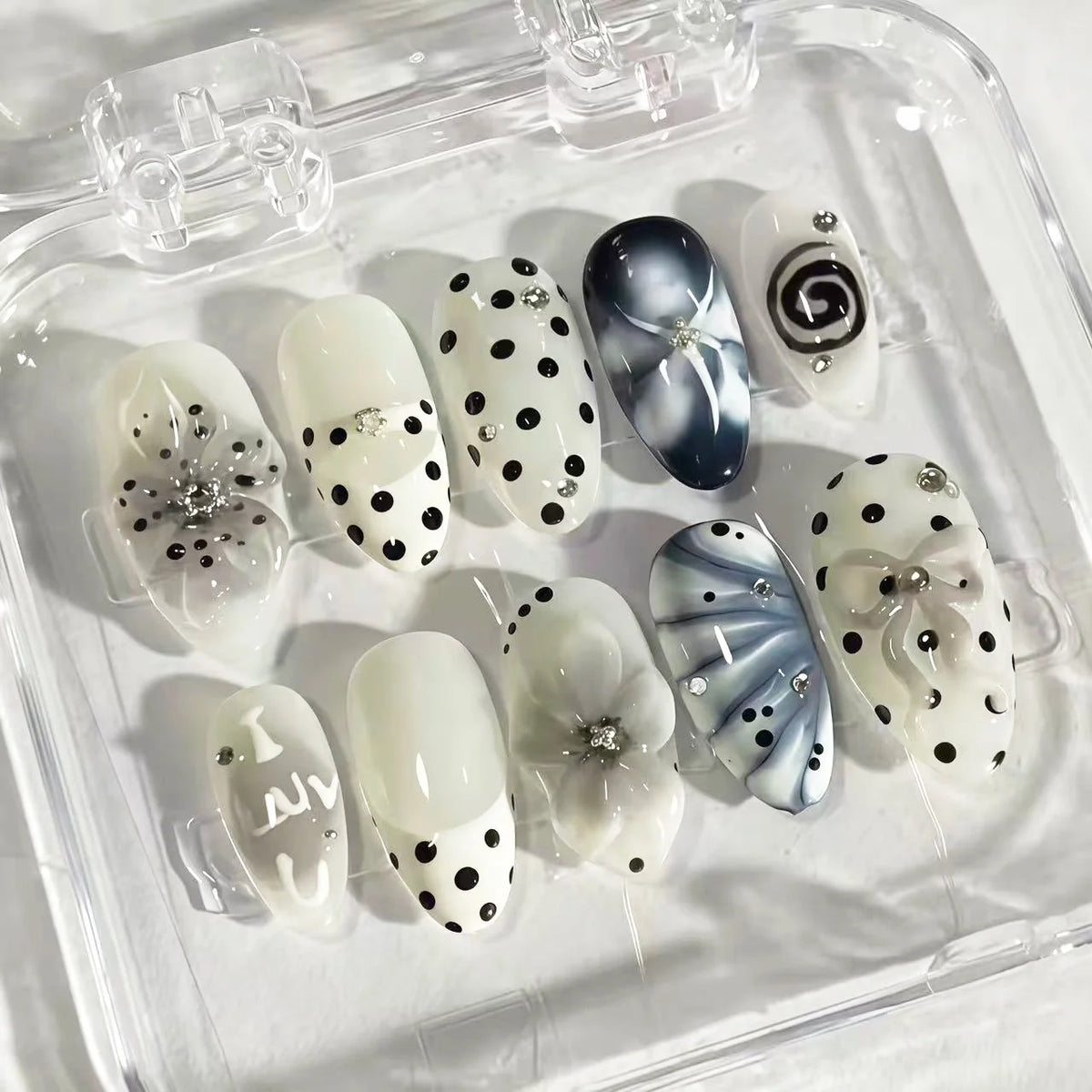 Press-On Nail Set Floral & Gem Designs Easy Application