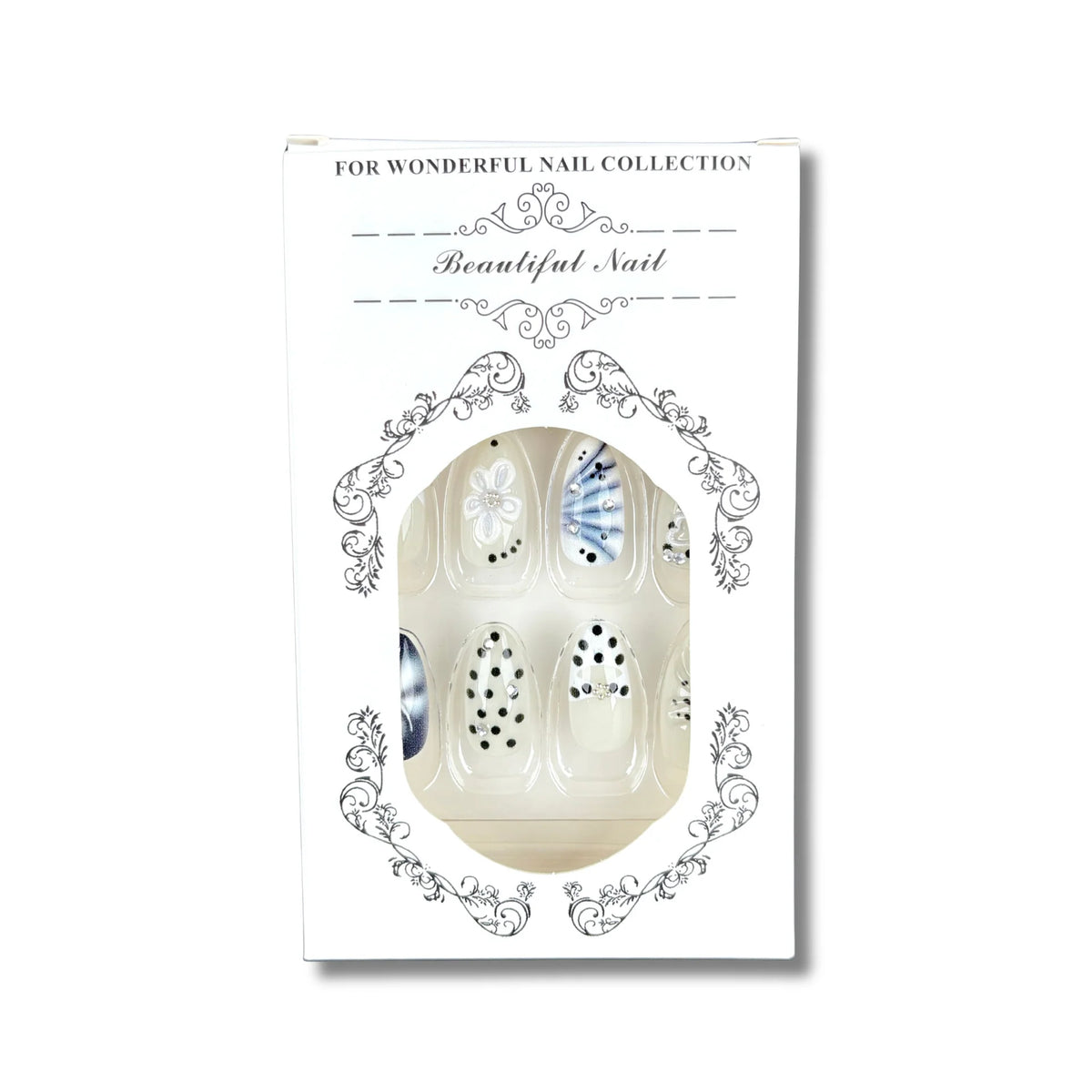 Press-On Nail Set Floral & Gem Designs Easy Application