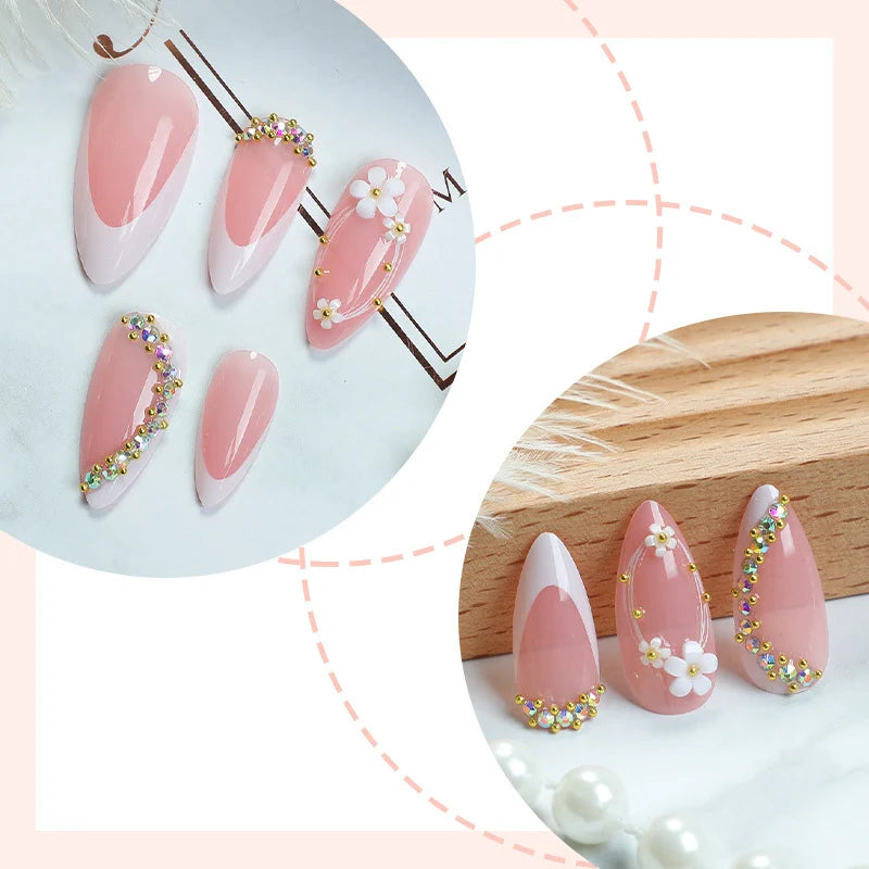 Press-On Nail Set Floral & Gem Embellished Adhesive Tabs