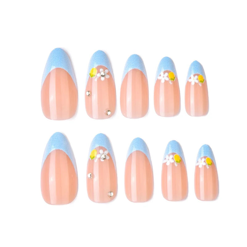 Press-On Nail Set Floral & Gem-Embellished Easy Application
