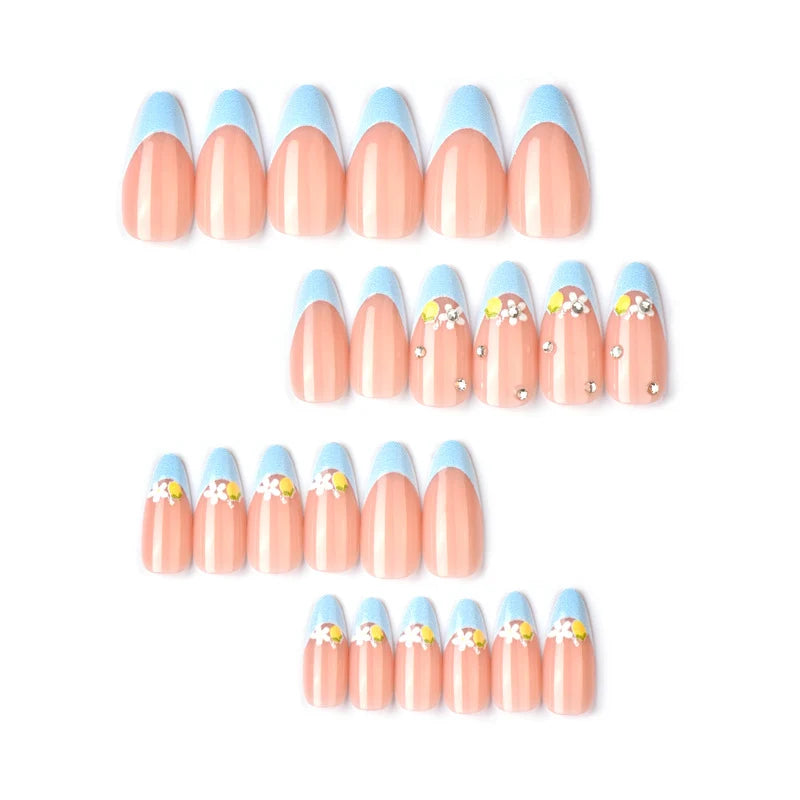 Press-On Nail Set Floral & Gem-Embellished Easy Application