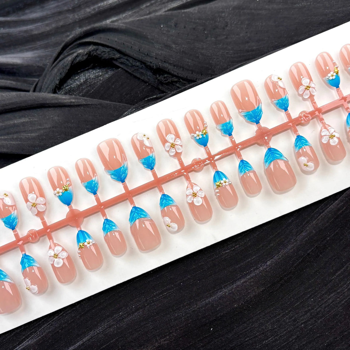 Press-On Nail Set Floral Gem Embellished Easy Application