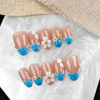 Press-On Nail Set Floral Gem Embellished Easy Application