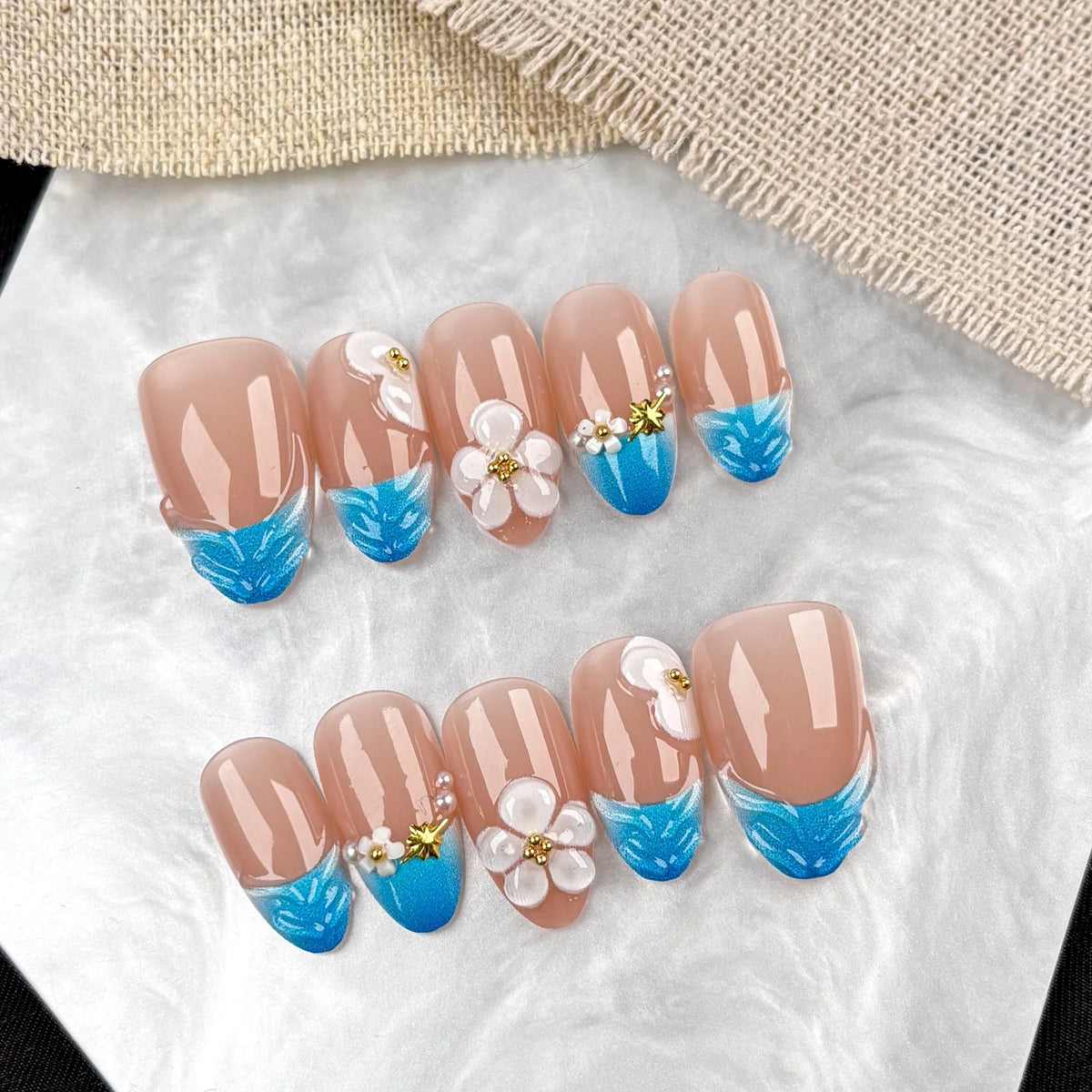 Press-On Nail Set Floral Gem Embellished Easy Application