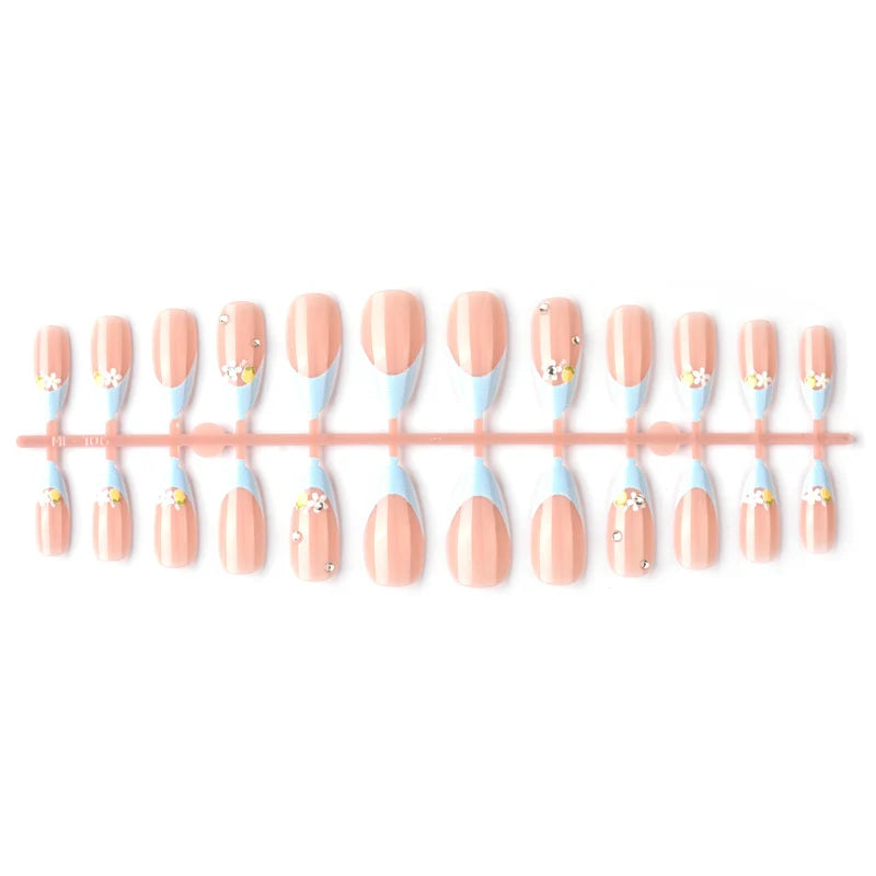Press-On Nail Set Floral & Gem-Embellished Easy Application