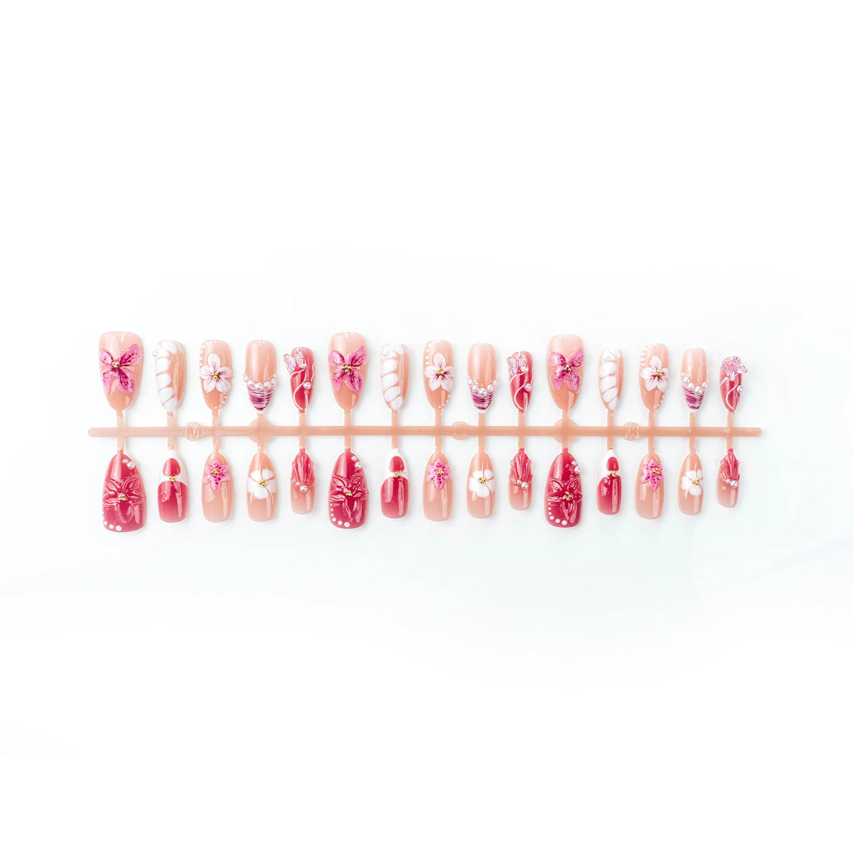 Press-On Nail Set Floral Gem Embellished Easy Apply & Reusable