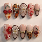 Press-On Nail Set Floral & Gem-Embellished Long-Lasting