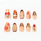 Press-On Nail Set Floral & Gem-Embellished Long-Lasting