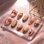 Press-On Nail Set Floral & Gem-Embellished Long-Lasting