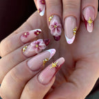 Press-On Nail Set Floral & Gem-Embellished Pre-Glued