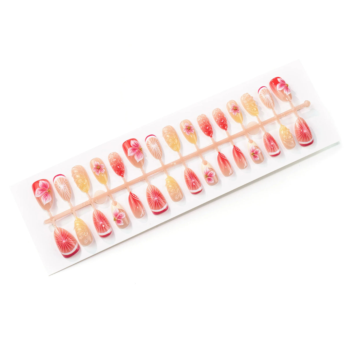 Press-On Nail Set Floral & Gem Embellished Self-Adhesive
