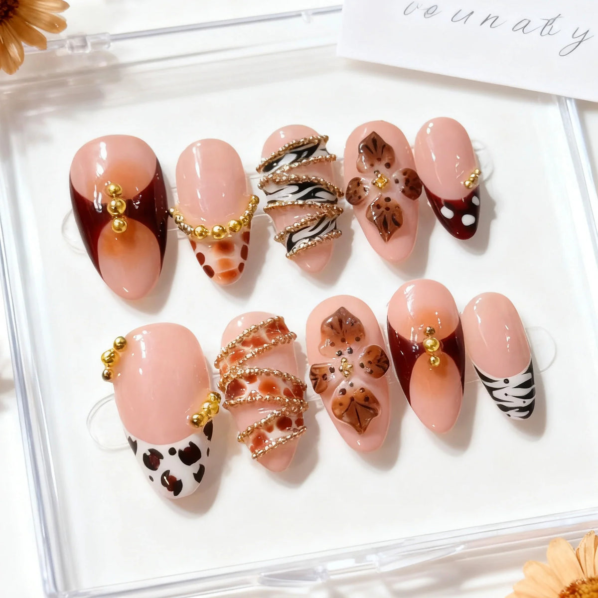 Press-On Nail Set Floral & Gem Embellishments Easy Application