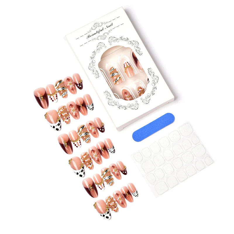 Press-On Nail Set Floral & Gem Embellishments Easy Application