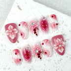Press-On Nail Set Floral & Gem Embellishments Reusable