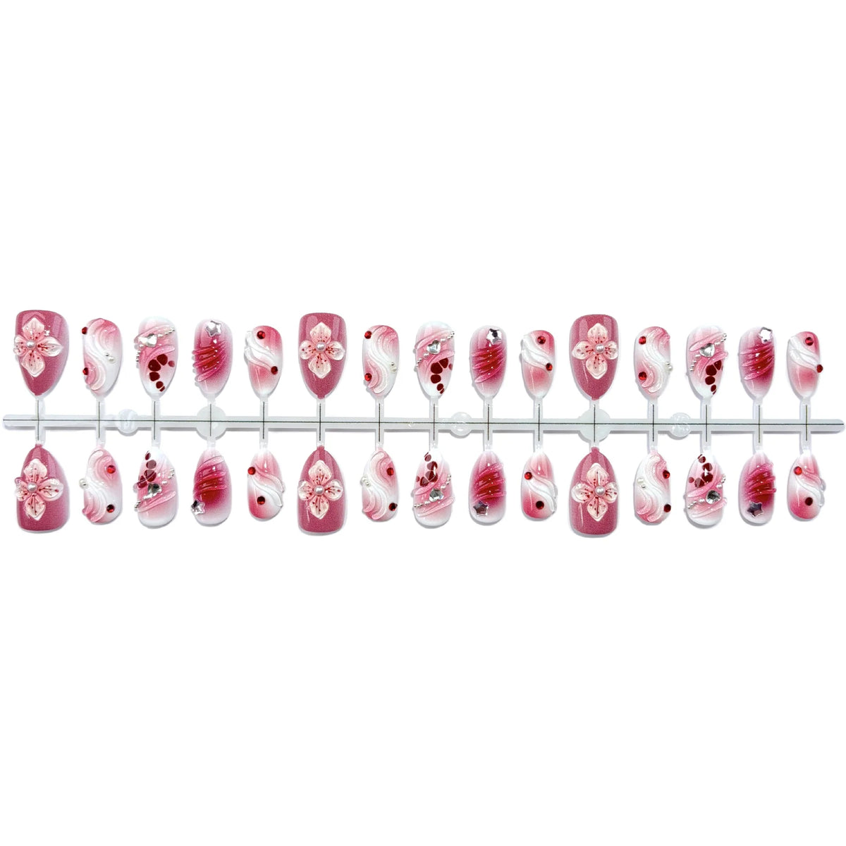 Press-On Nail Set Floral & Gem Embellishments Reusable
