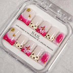Press-On Nail Set Floral Gem & Gold Accents Multiple Sizes