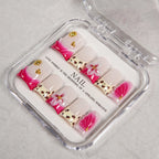 Press-On Nail Set Floral Gem & Gold Accents Multiple Sizes