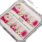 Press-On Nail Set Floral Gem & Gold Accents Multiple Sizes