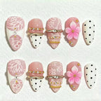 Press-On Nail Set Floral & Gemstone Accents Multiple Sizes