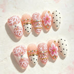 Press-On Nail Set Floral & Gemstone Accents Multiple Sizes