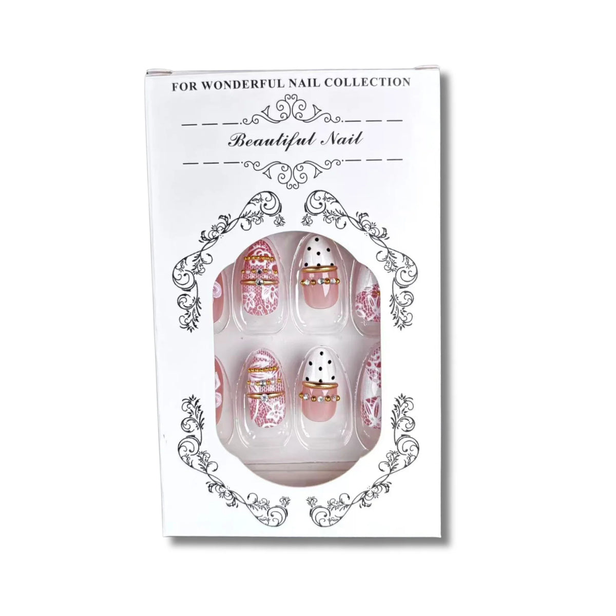 Press-On Nail Set Floral & Gemstone Accents Multiple Sizes
