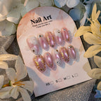 Press-On Nail Set Floral & Gemstone Accents Self-Adhesive