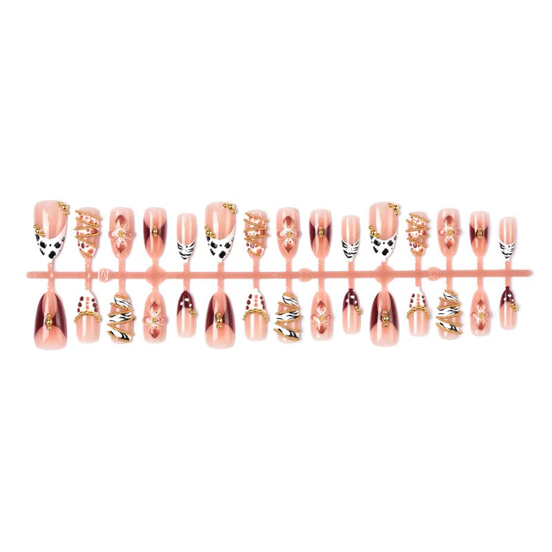 Press-On Nail Set Floral & Gemstone Accents Self-Adhesive