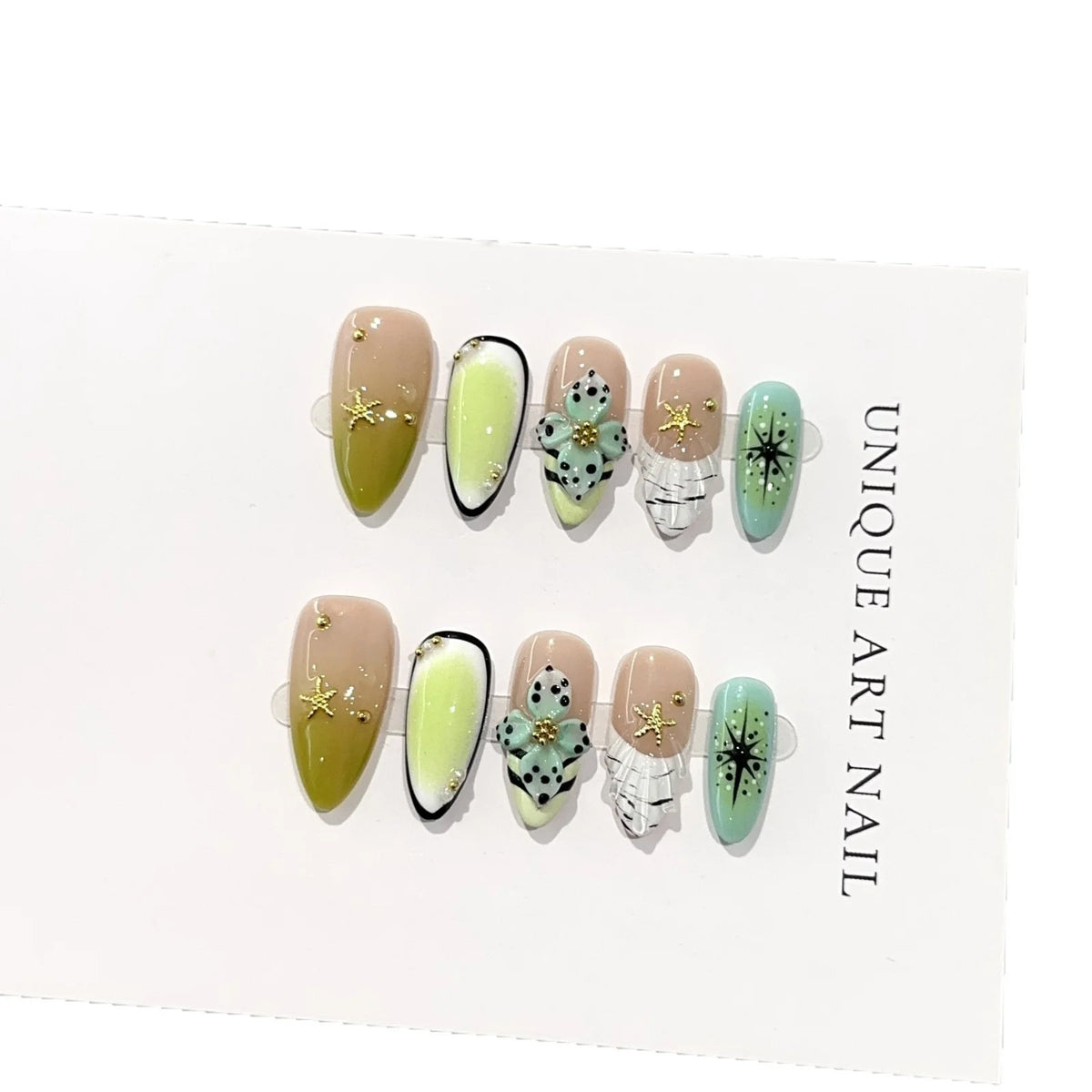 Press-On Nail Set Floral & Gemstone Gel-Look