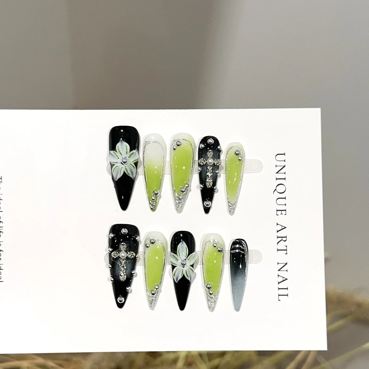 Press-On Nail Set Floral & Gemstone Peel-And-Stick