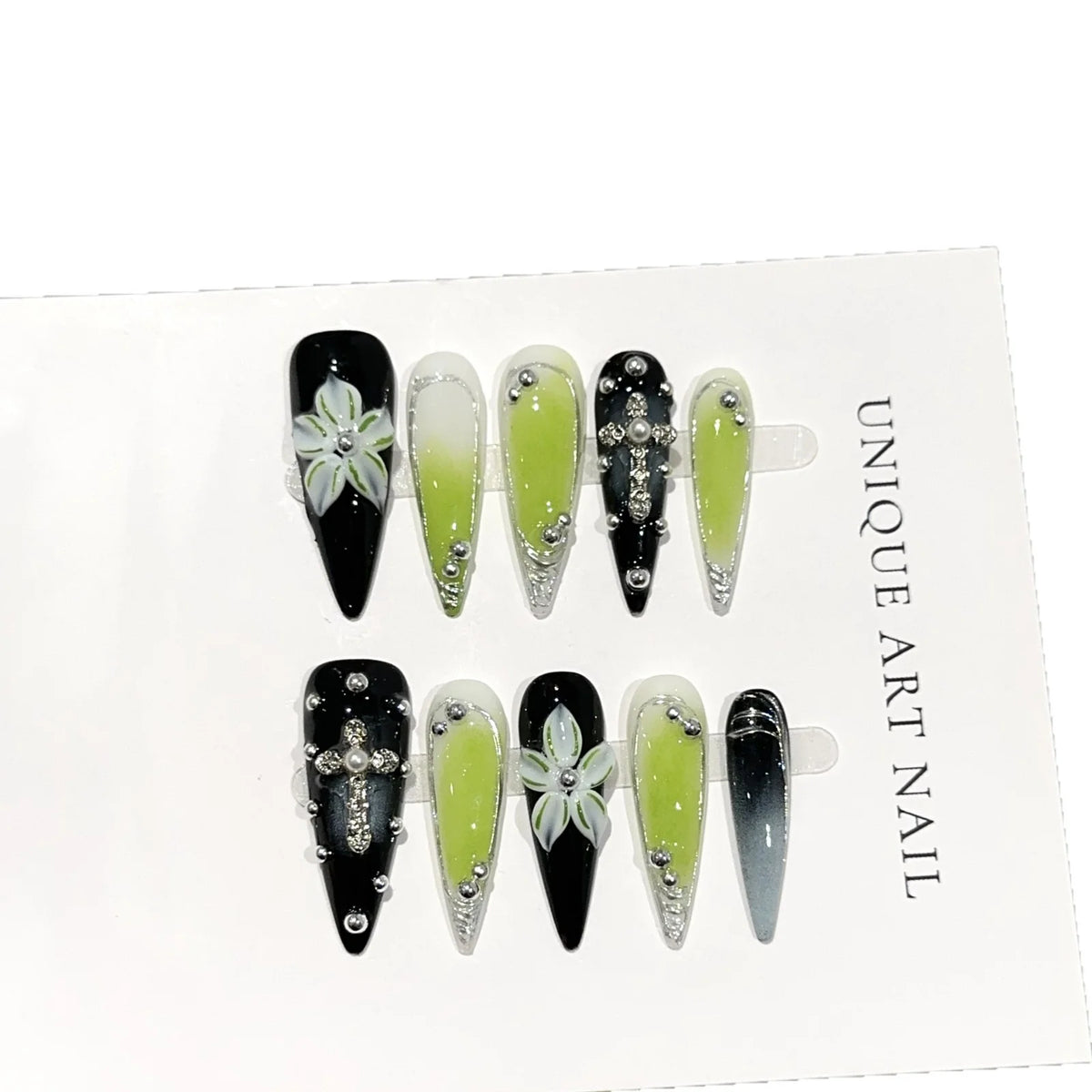 Press-On Nail Set Floral & Gemstone Peel-And-Stick