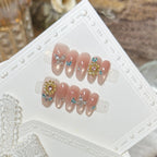 Press-On Nail Set Floral Gemstone Reusable