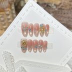 Press-On Nail Set Floral Gemstone Reusable