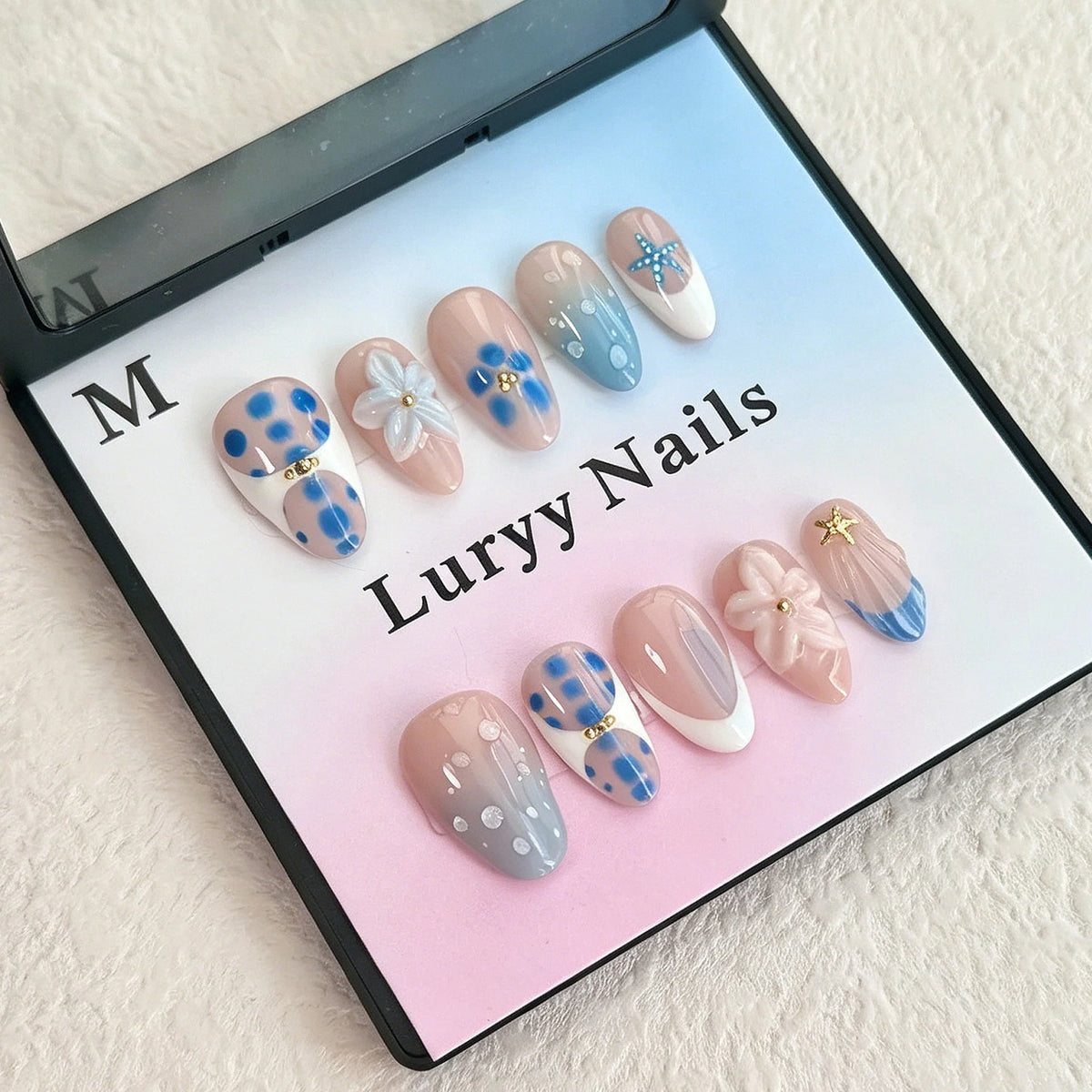 Press-On Nail Set Floral & Geometric Designs Long-Lasting Wear