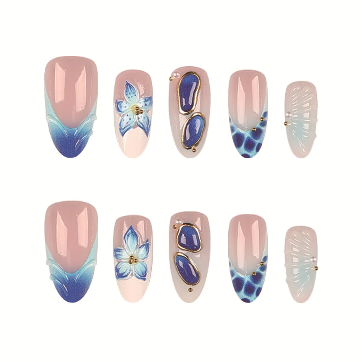 Press-On Nail Set Floral & Geometric Durable & Reusable